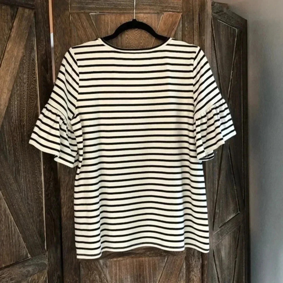 LOFT Hummingbird Bell Sleeve Black & White Striped Top NWOT - Picture 2 of 7